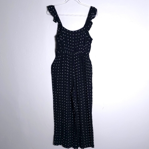 Madewell Ruffle-Front Wrap Jumpsuit in Grid Dot Black White Polka Dot AB336 - Picture 2 of 10